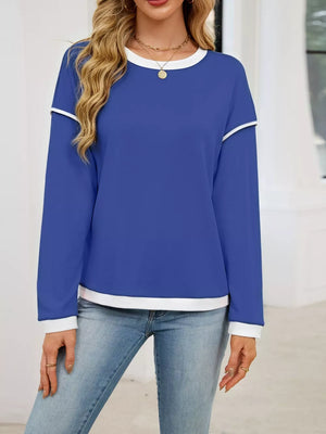 Contrast Trim Long Sleeve Sweatshirt in Black, view 21