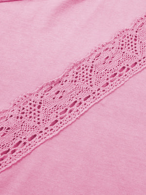 Pink cotton t-shirt with lace trim detail