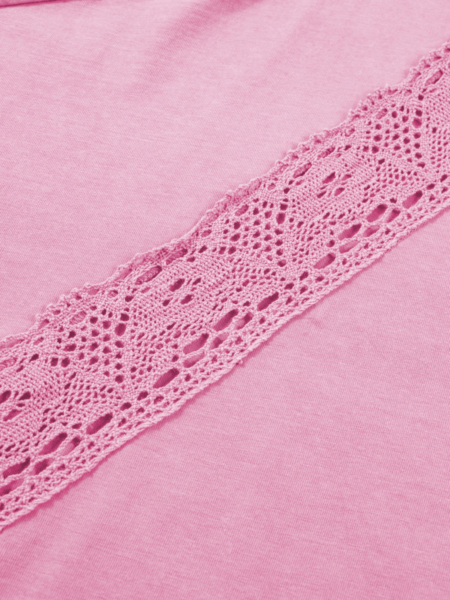 Pink cotton t-shirt with lace trim detail