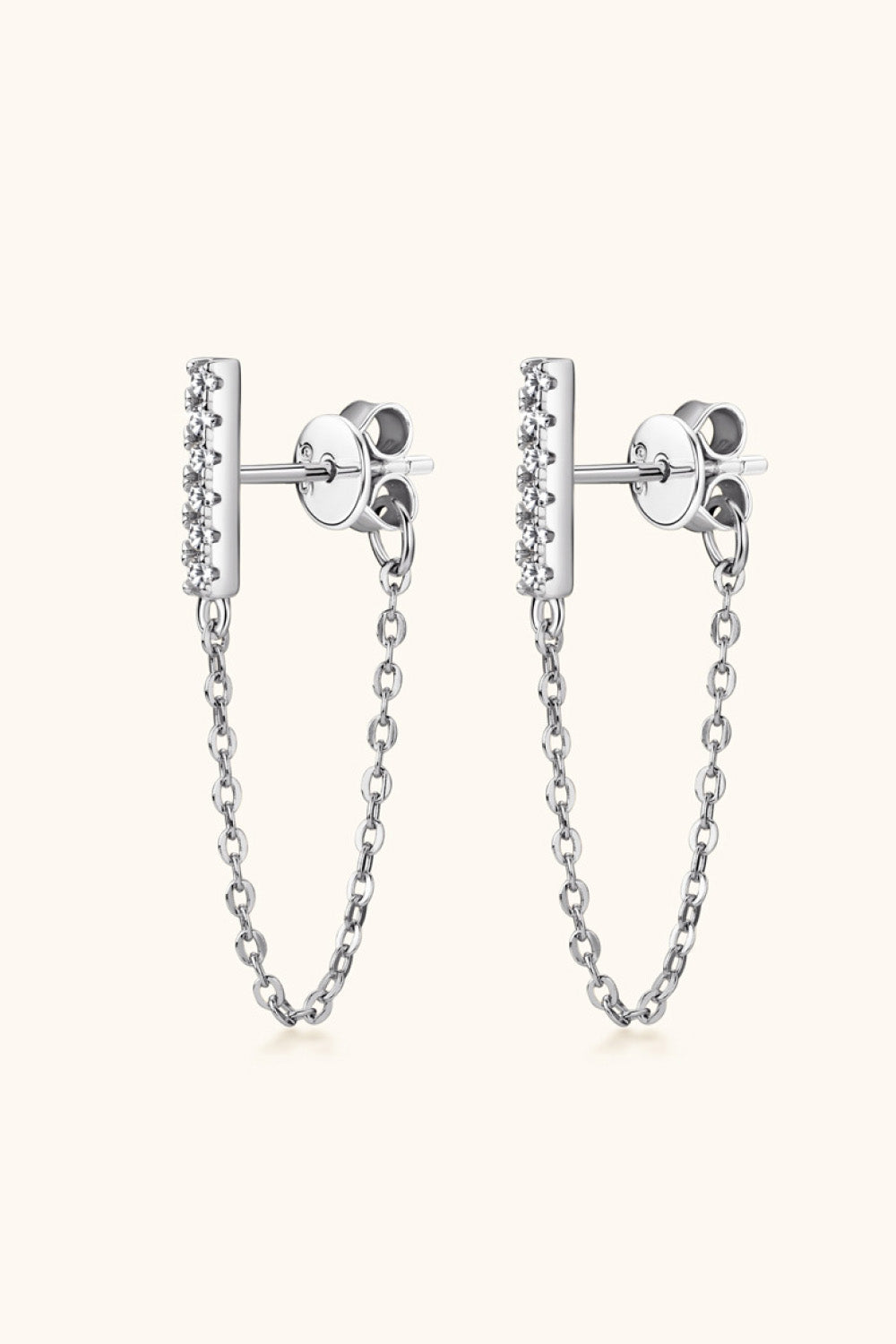 Silver chain cascade bar earrings with clear stones