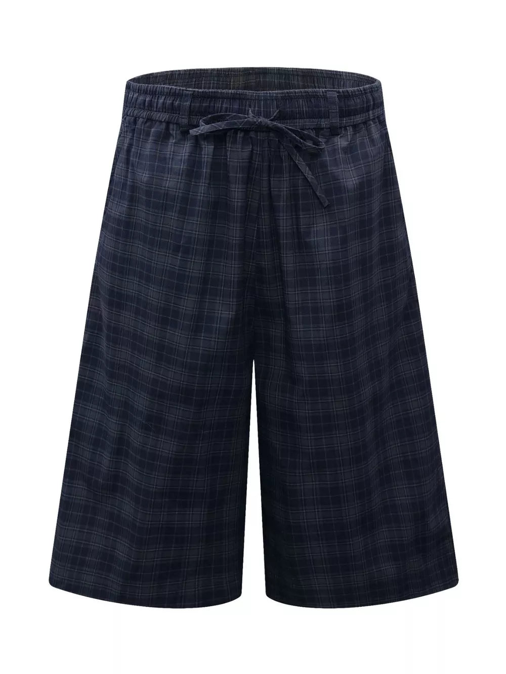 Men's Plaid Wide-leg Drawstring Shorts