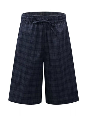 Men's Plaid Wide-leg Drawstring Shorts
