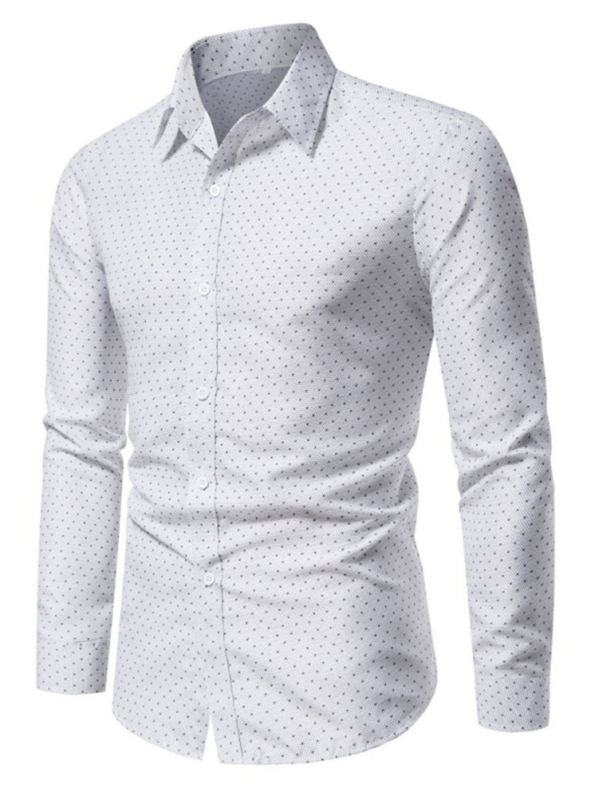 White cotton slim fit button-up shirt with micro-dot pattern