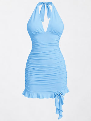 glam mini dress in Light Yellow with halter