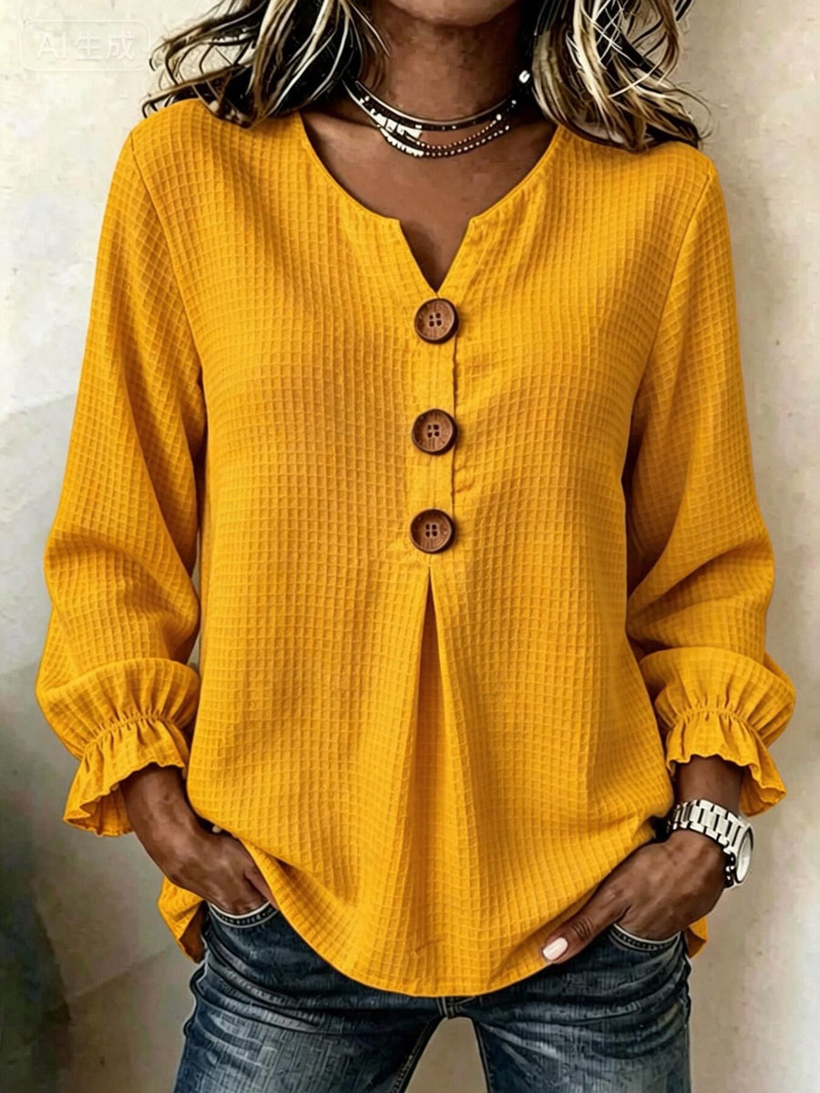 blouse in Sky Blue with waffle knit and waffle-knit