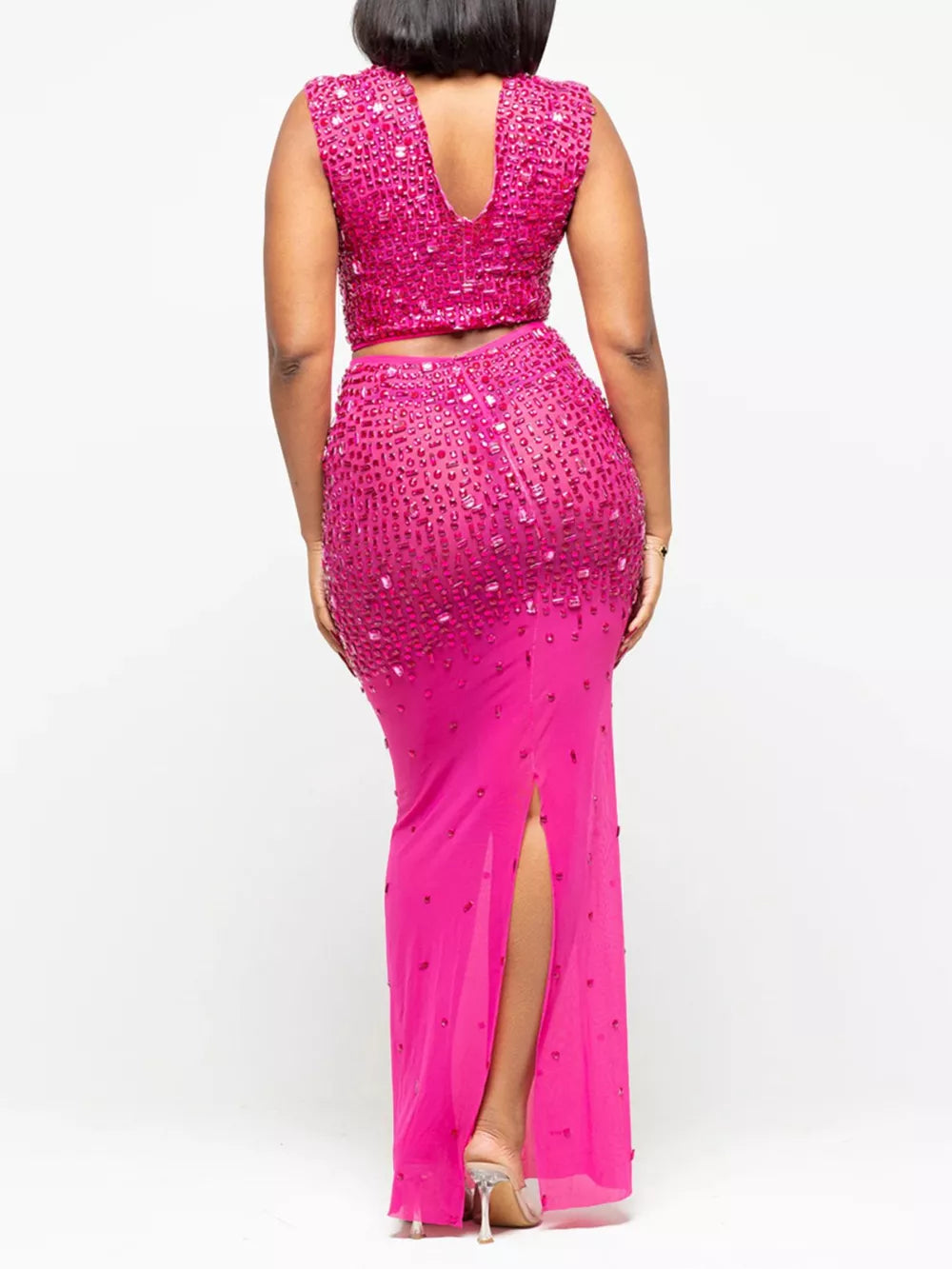 glam two-piece set in fuchsia pink with mock neck
