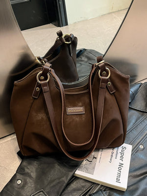 Suede Imported Size &amp handbag in Coffee Brown with soft silhouette