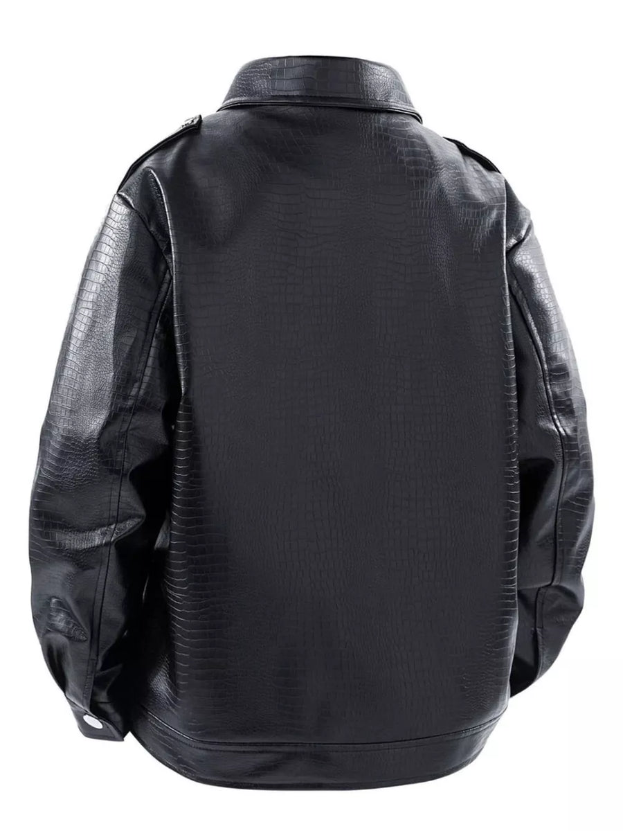 Men's Plus Size Lapel Collar Long Sleeve Outerwear in Black