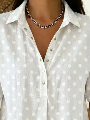Red Full Size Polka Dot Short Sleeve Shirt Plus Size