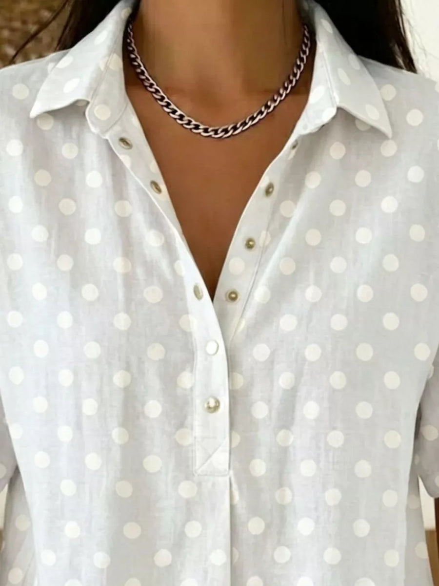Red Full Size Polka Dot Short Sleeve Shirt Plus Size