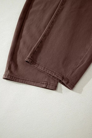 Solid Color Square Patch Pocket Barrel Jeans option 17
