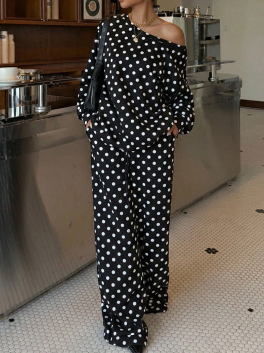 modern pajama set in Black with boat neck