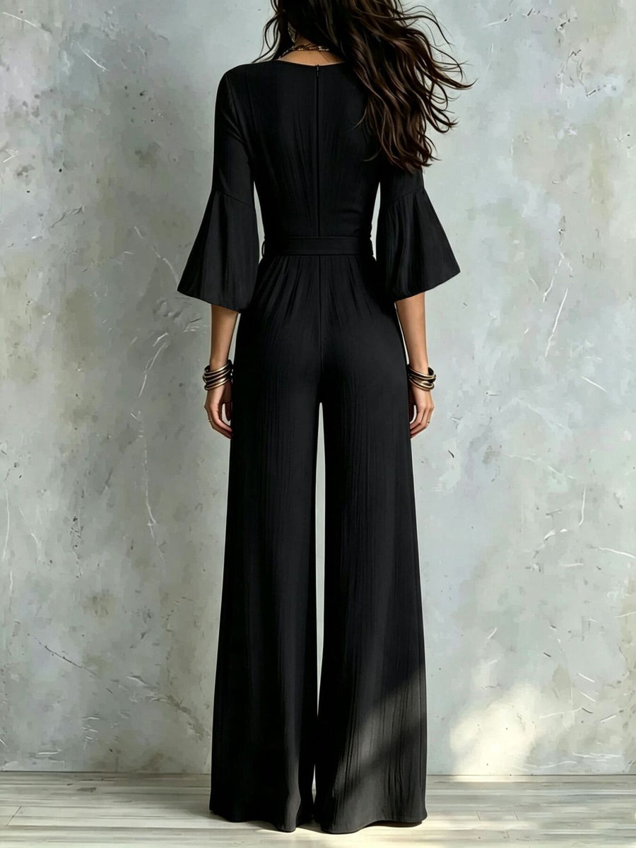 Sky Blue jumpsuit featuring pocketed and pleated