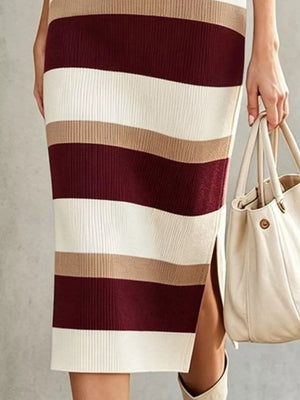 sweater dress featuring striped in Yellow with 100% polyester Care instructions: Machine wash cold texture