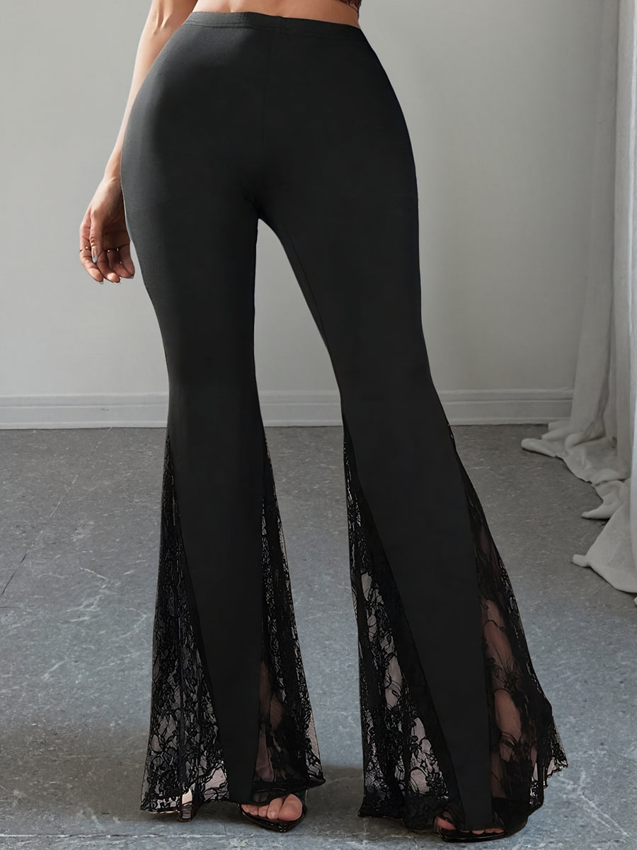 black flare pants with full-length and elastic