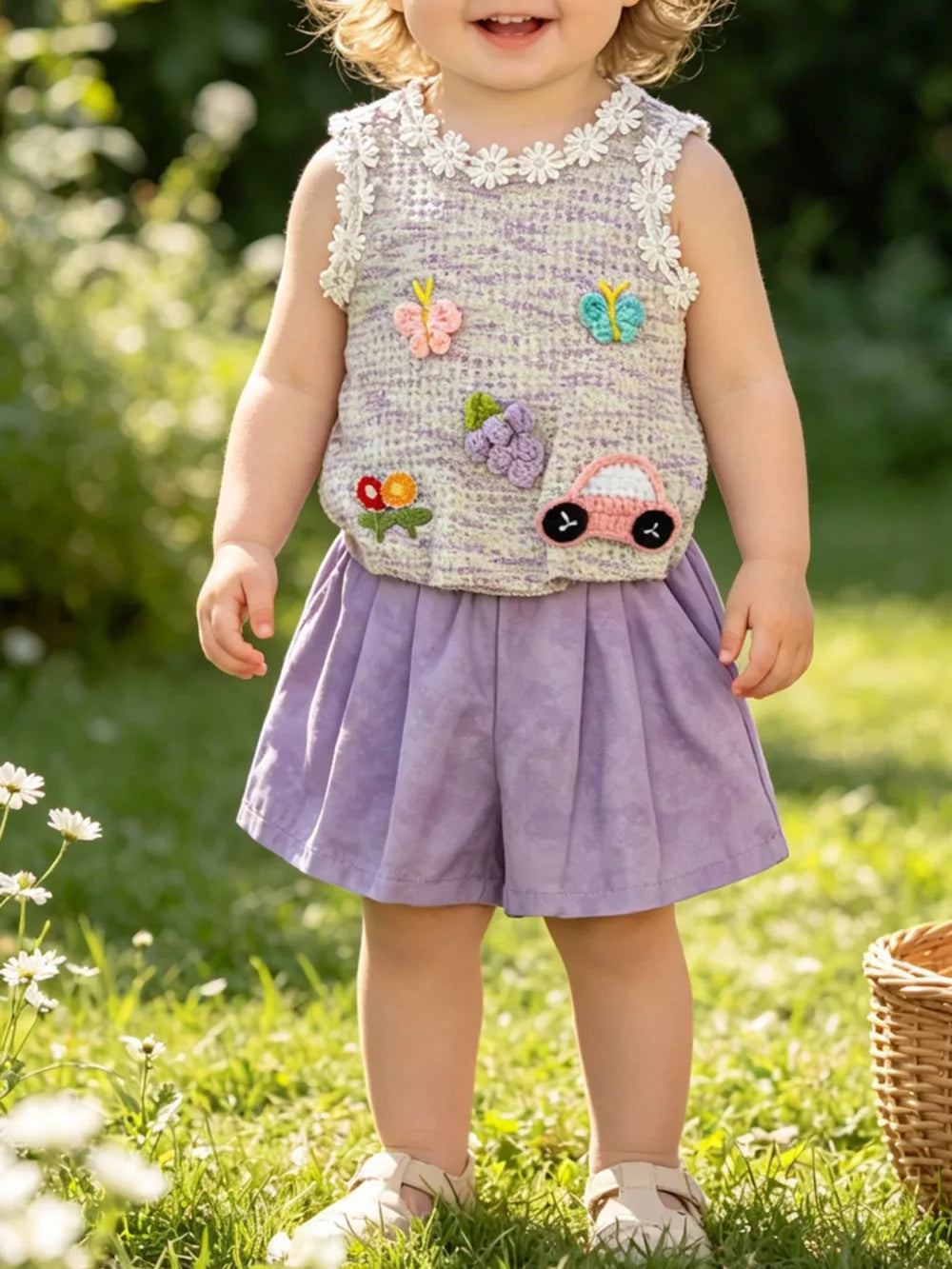 Children's Flower Sleeveless Top And Shorts Set