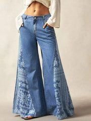 light blue flare jeans with floral and N/A