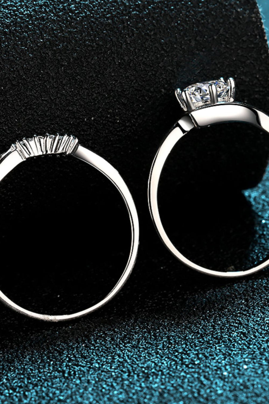 Silver moissanite duo ring set with solitaire and pave band details