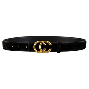 Black cowhide leather belt with double C gold buckle