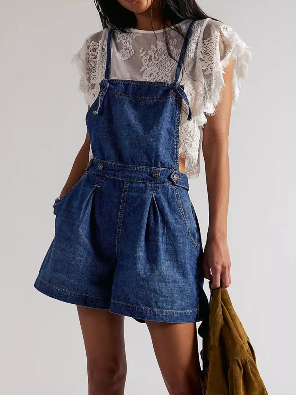 95%cotton, 5%spandex Care instructions: Machine wash cold overalls in Dark Blue with relaxed silhouette