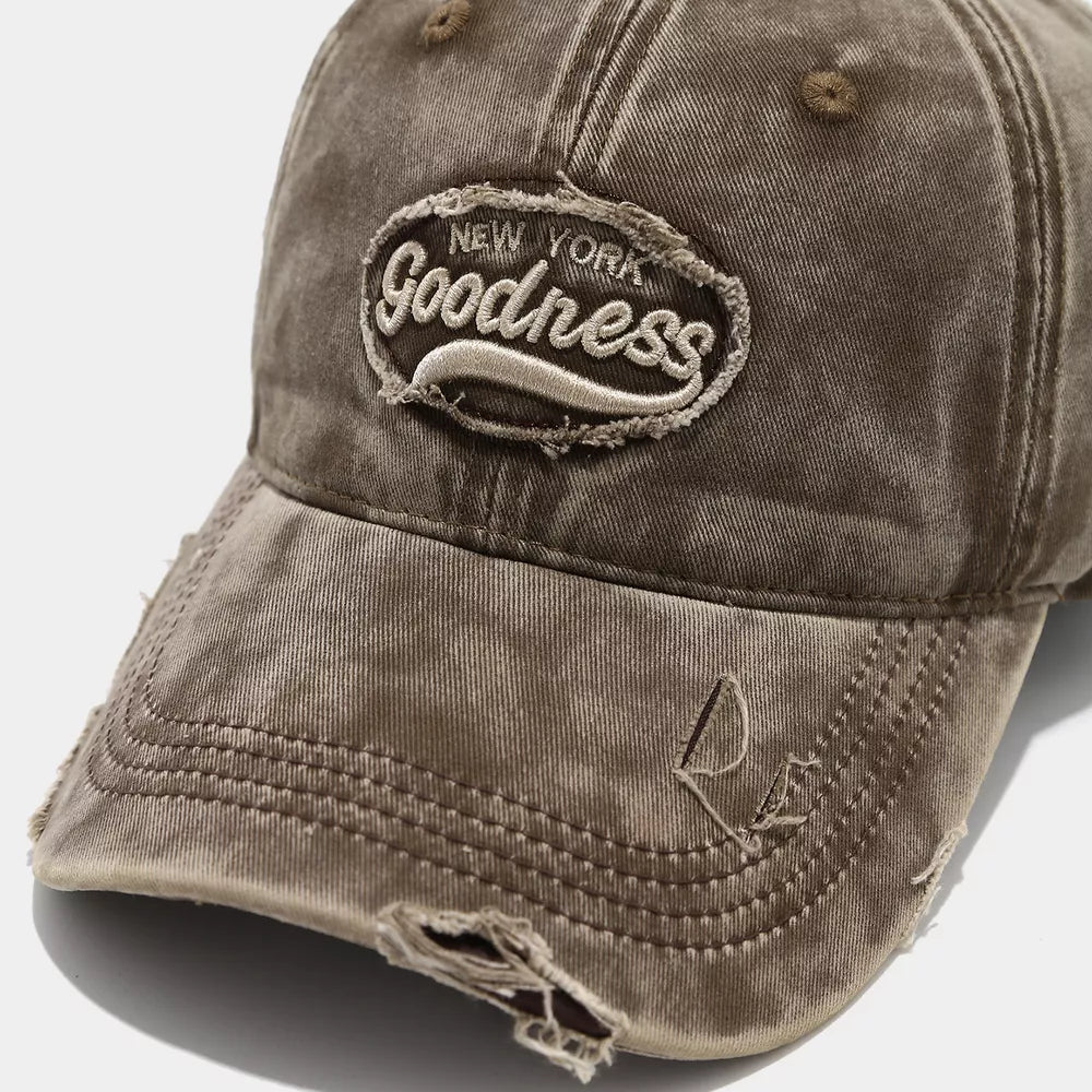 Distressed Washed Cotton Baseball Cap in White with distressed