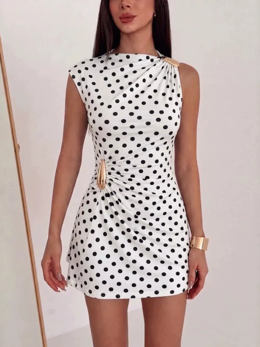 Ruched Asymmetrical Sleeveless Mini Dress in Brown