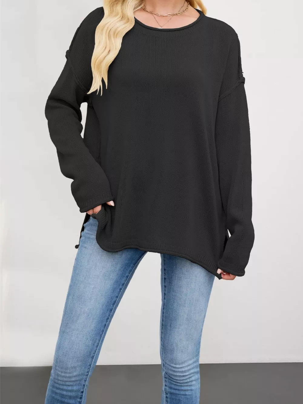 modern crewneck sweater in sky blue with crew neck