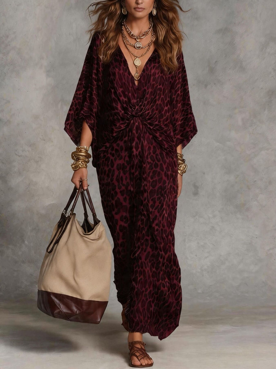 ivory maxi dress with twisted front and dolman sleeve