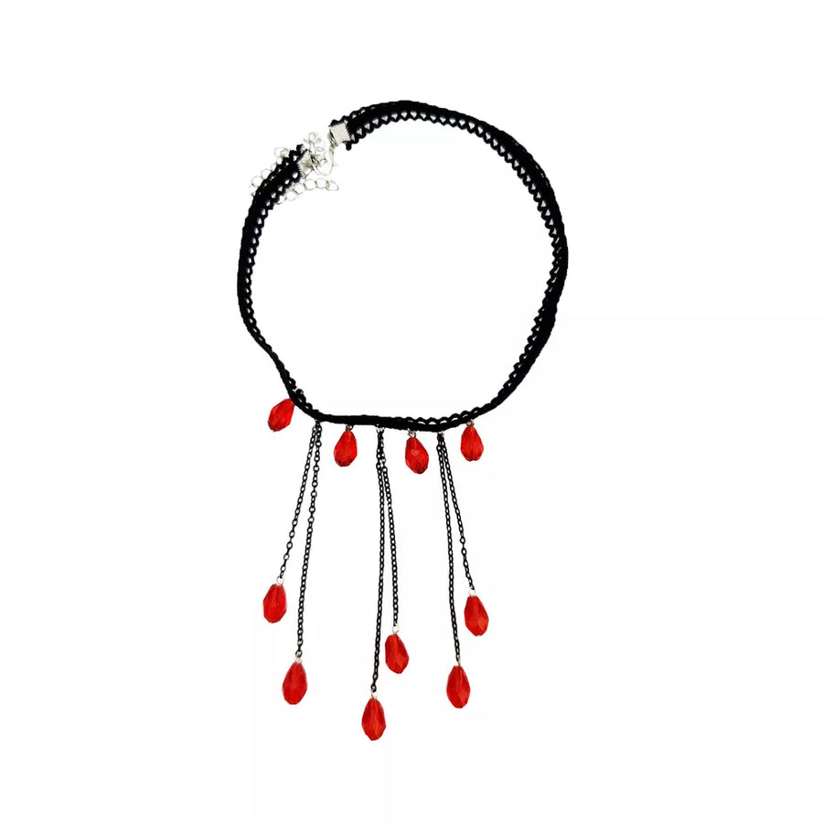 Gothic Lace Choker Necklace With Teardrop Charms in Black