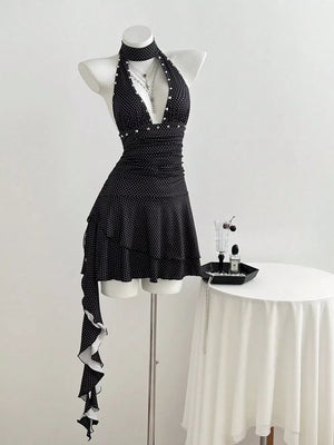 Polka Dot Cutout Front Halter Mini Dress option 3