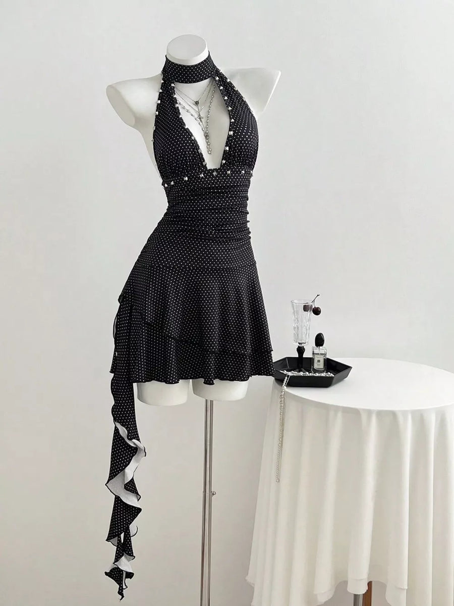 Polka Dot Cutout Front Halter Mini Dress option 3