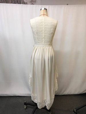 Cream lace trim high-low plus-size dress with a cutout detail.