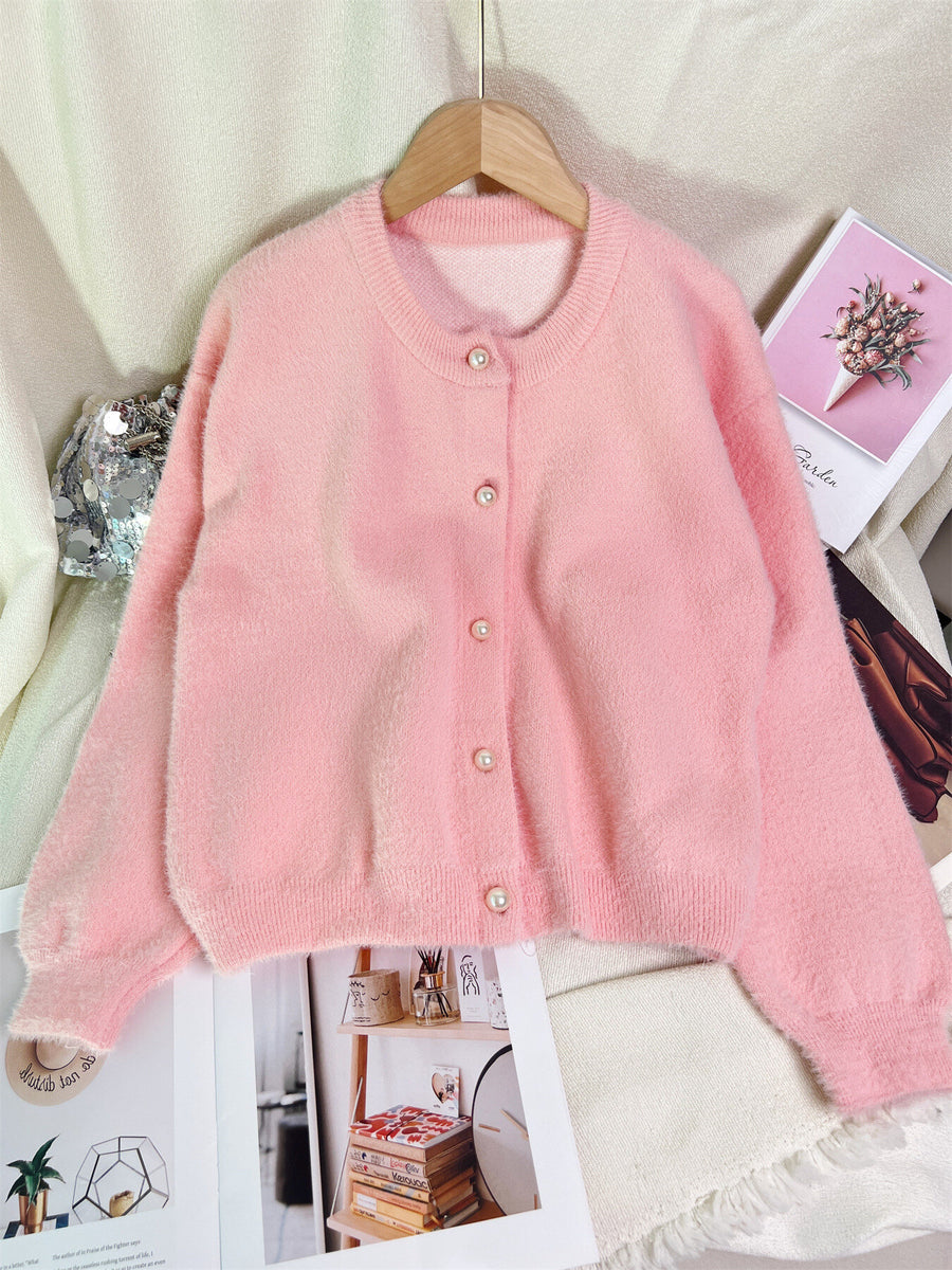 cardigan in Pink with buttoned and cropped