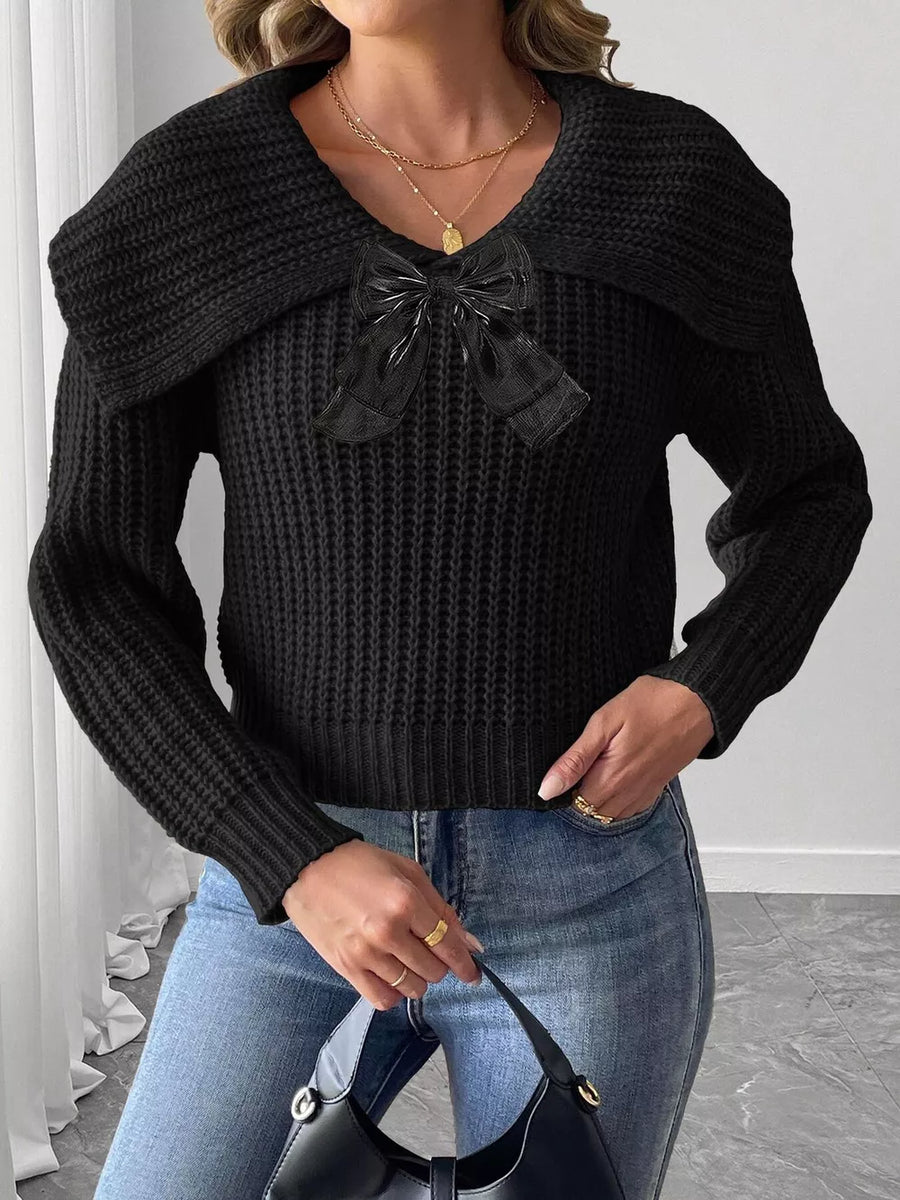 classic pullover sweater in ivory with v-neck
