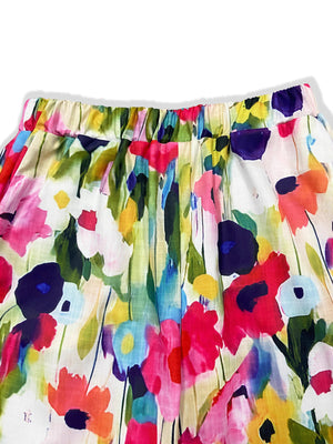 wide-leg pants in pink with floral and pocketed