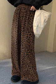 Leopard Print Elastic High Waist Corduroy Pants option 4