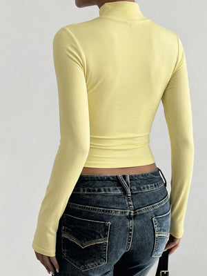 minimalist t-shirt in light yellow with turtleneck