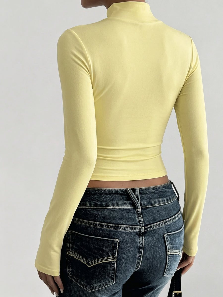minimalist t-shirt in light yellow with turtleneck