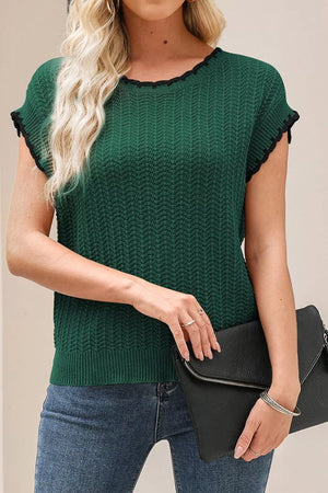 Dark Green Textured Knit Sleeveless Sweater Vest