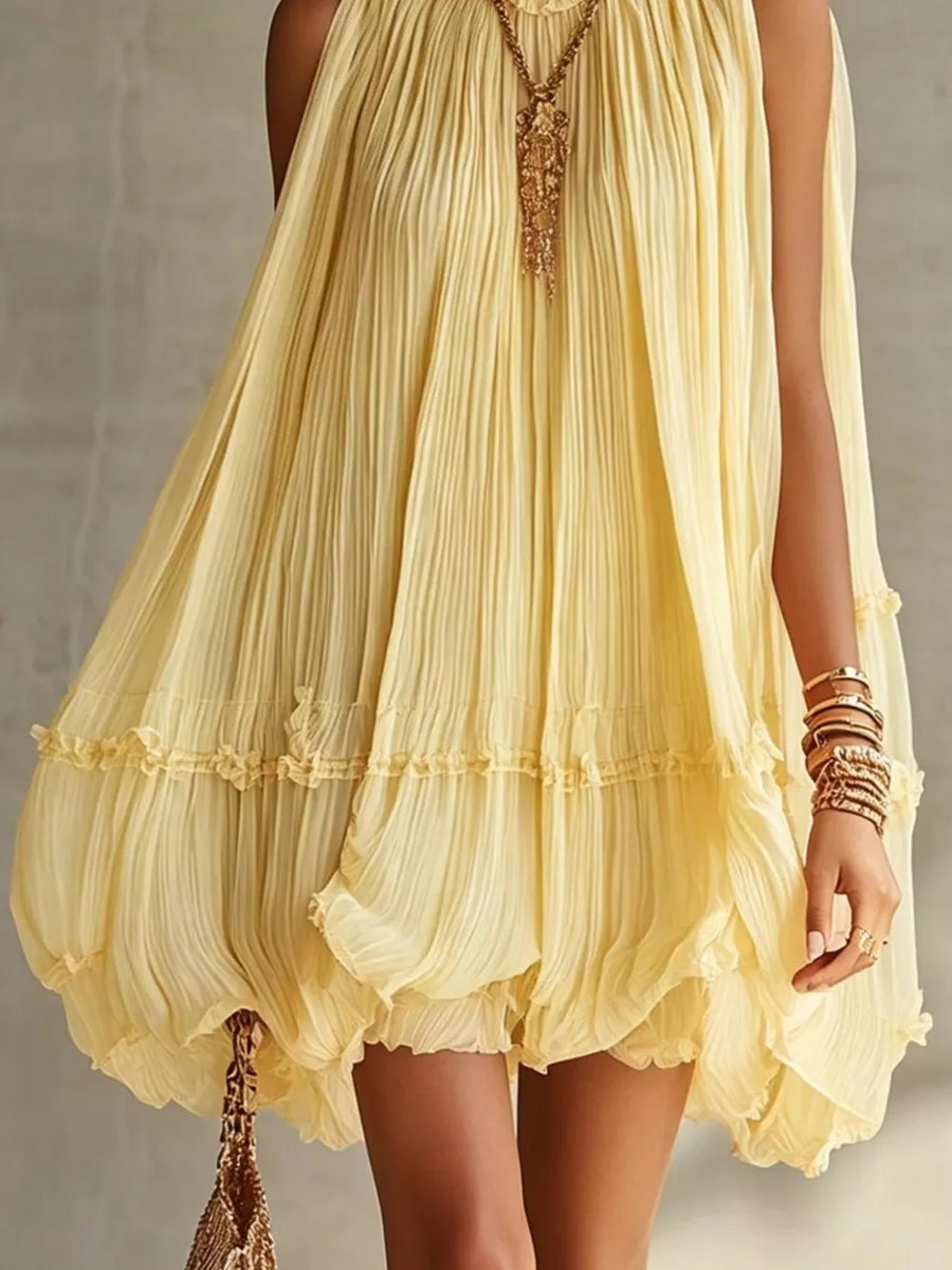romantic mini dress in Black with mock neck