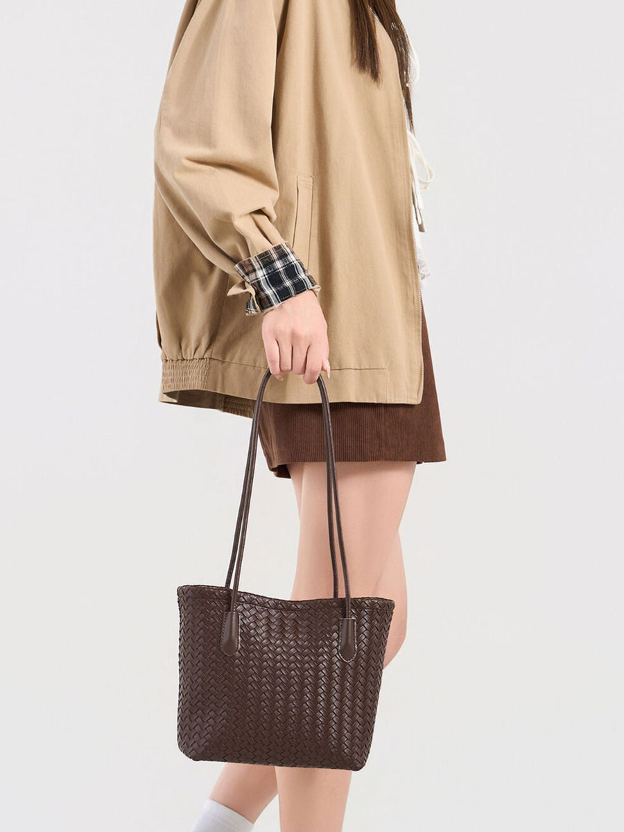 PVC Imported Size &amp shoulder bag in dark brown with boxy silhouette