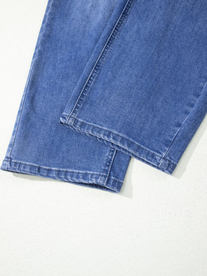 medium blue jeans with ankle-length and drawstring