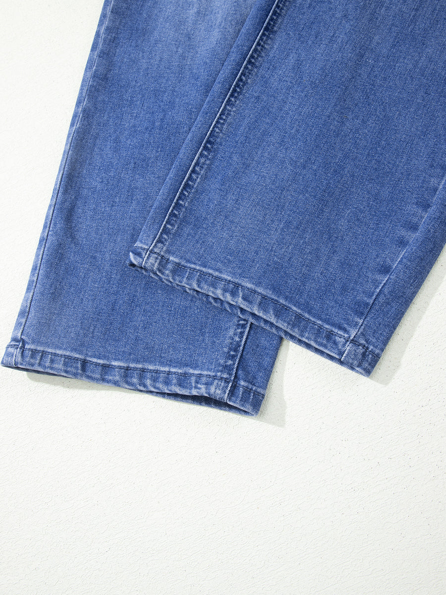 medium blue jeans with ankle-length and drawstring