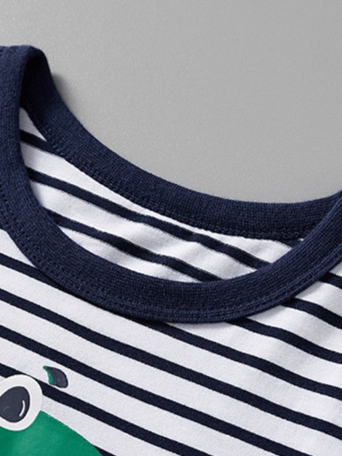 Toddler striped cotton t-shirt with dinosaur graphic and navy neckline