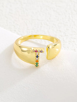 18k Gold-plated Zircon Letter Ring in S with gold-plated