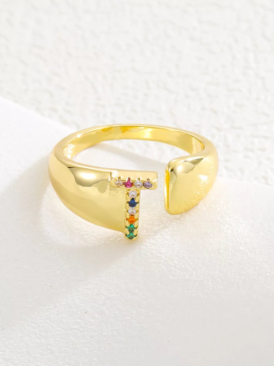 18k Gold-plated Zircon Letter Ring in S with gold-plated