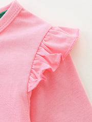 Toddler blush pink dress with ruffled sleeves and a-line cut.