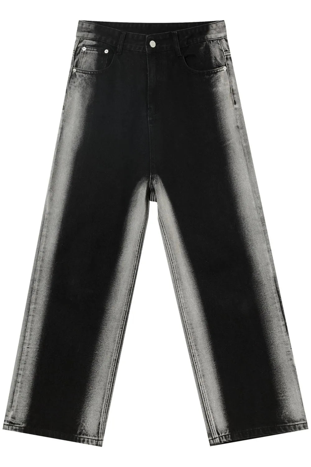 Dark wide leg jeans with faded side panels and a relaxed fit.