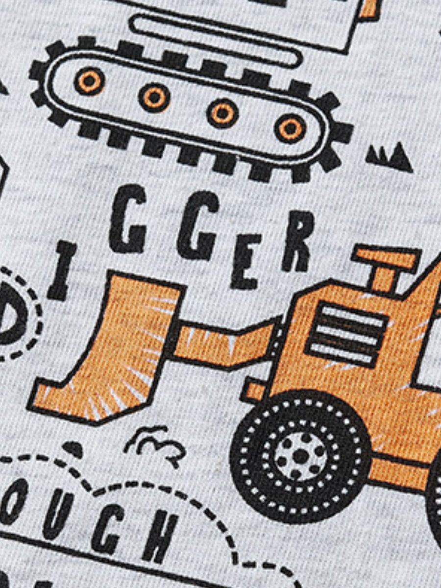 Boys' cotton underwear with a playful construction vehicle print in grey.
