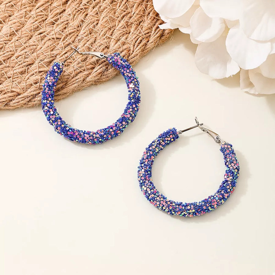 Sparkling Alloy Hoop Earrings Silver-plated in Pink with sparkling